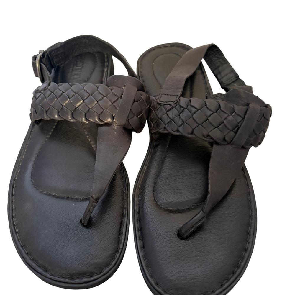 Born Black Leather Braided Thong Slingback Sandals F62003 Womens 7M